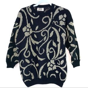 *sold* vintage 80s black and gold floral sweater